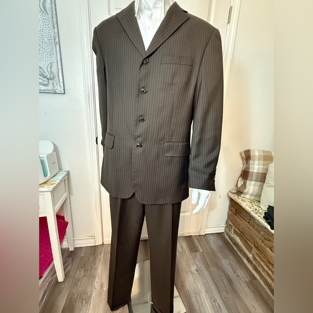 Elegant Men's Brown Pinstripe Suit
